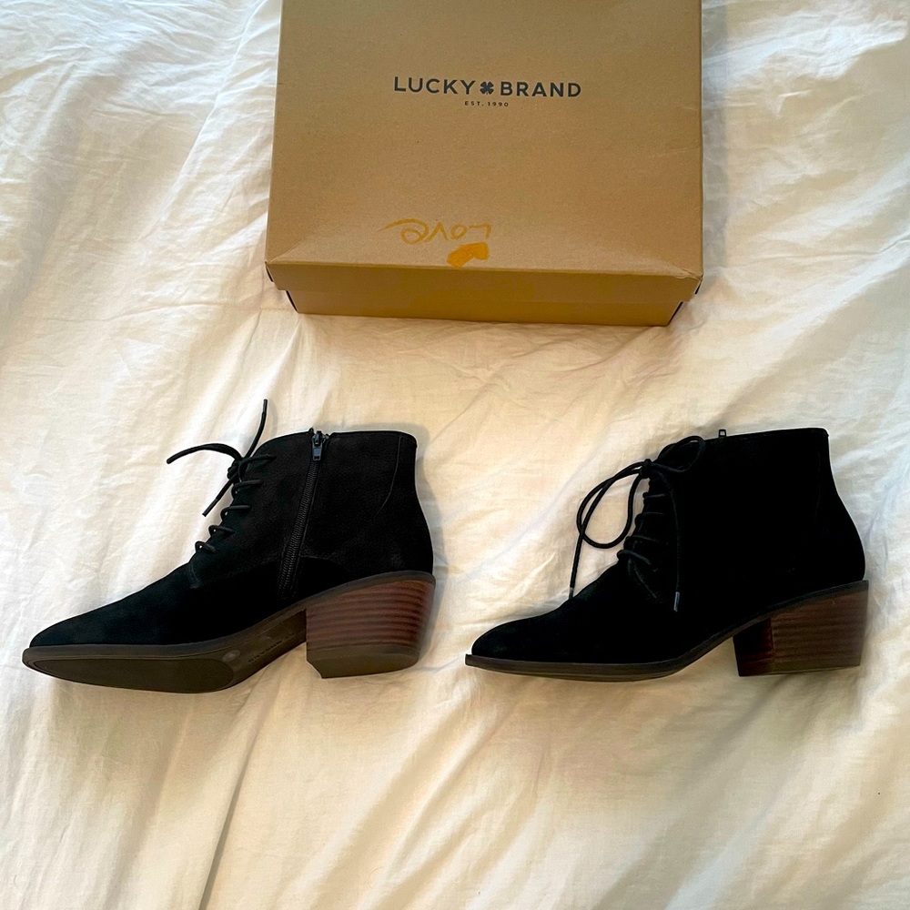Lucky Idril black nubuck leather lace up booties